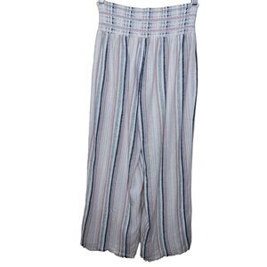 Rehash Linen Rayon Blend Multicolor Striped Boho Cottage Wide Leg Casual Pants